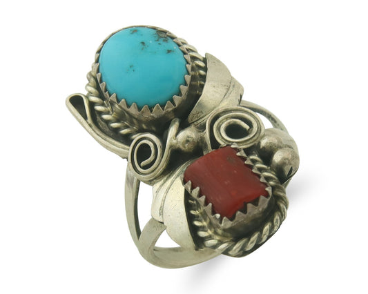 Vintage Navajo Ring 925 Sterling Natural Gemstones Signed Justin Morris Sz 5.0