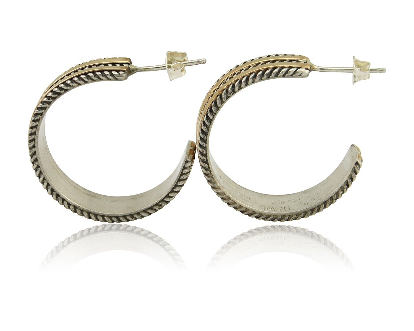 Navajo Earrings 925 Silver & Gold Handmade Artist Signed Tom Hawk C.80's