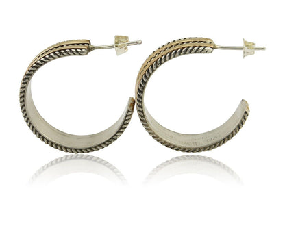 Navajo Earrings 925 Silver & Gold Handmade Artist Signed Tom Hawk C.80's