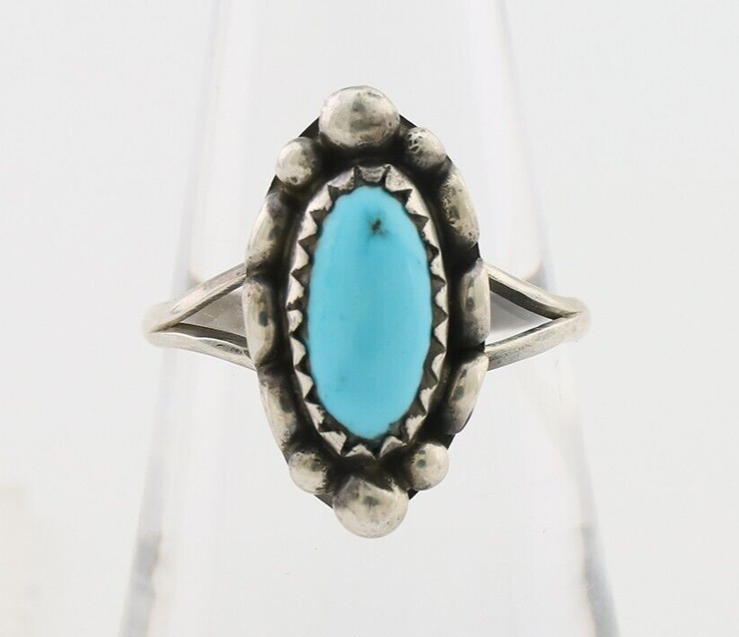 Navajo Ring 925 Silver Sleeping Beauty Turquoise Artist Signed SC C.80's