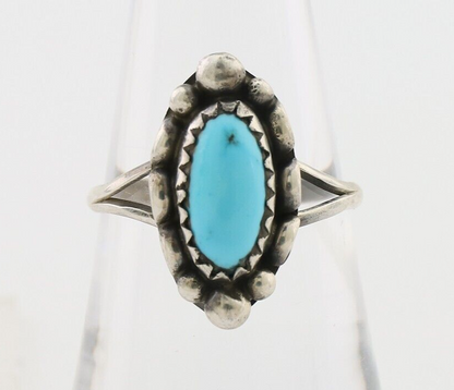 Navajo Ring 925 Silver Sleeping Beauty Turquoise Artist Signed SC C.80's