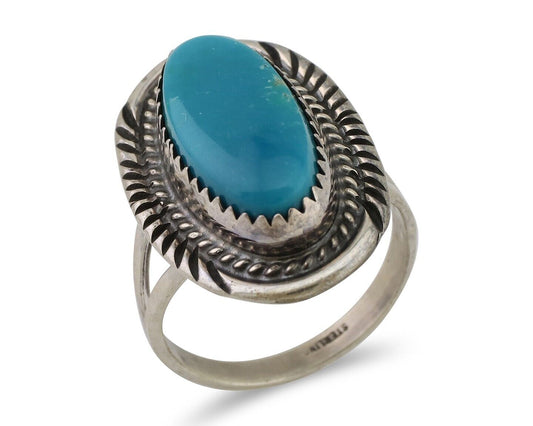Navajo Ring 925 Silver Natural Blue Turquoise Artist Signed M BEGAY C.80's