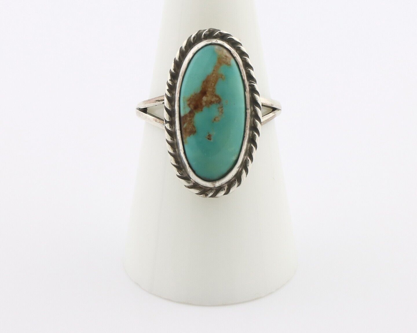 Navajo Ring 925 Silver Natural Kingman Turquoise Signed M Montoya C.80's