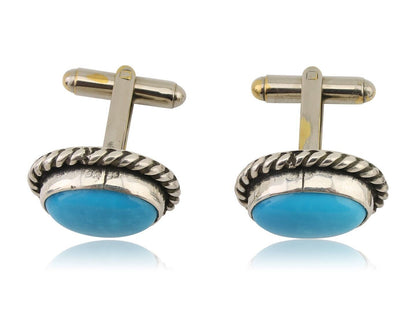 Navajo Cufflinks 925 Silver Native American Natural Turquoise C.80's