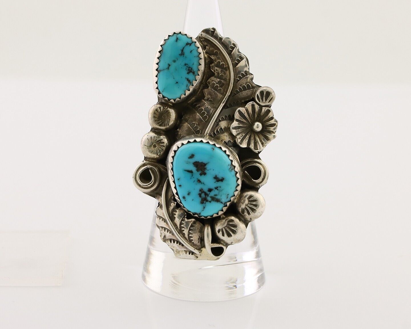 Navajo Handmade Ring 925 Silver Natural Tuquoise Native American Artist C.80's