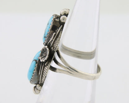 Navajo Ring 925 Silver Natural Blue Turquoise Artist Signed SC C.80's Size 6.0