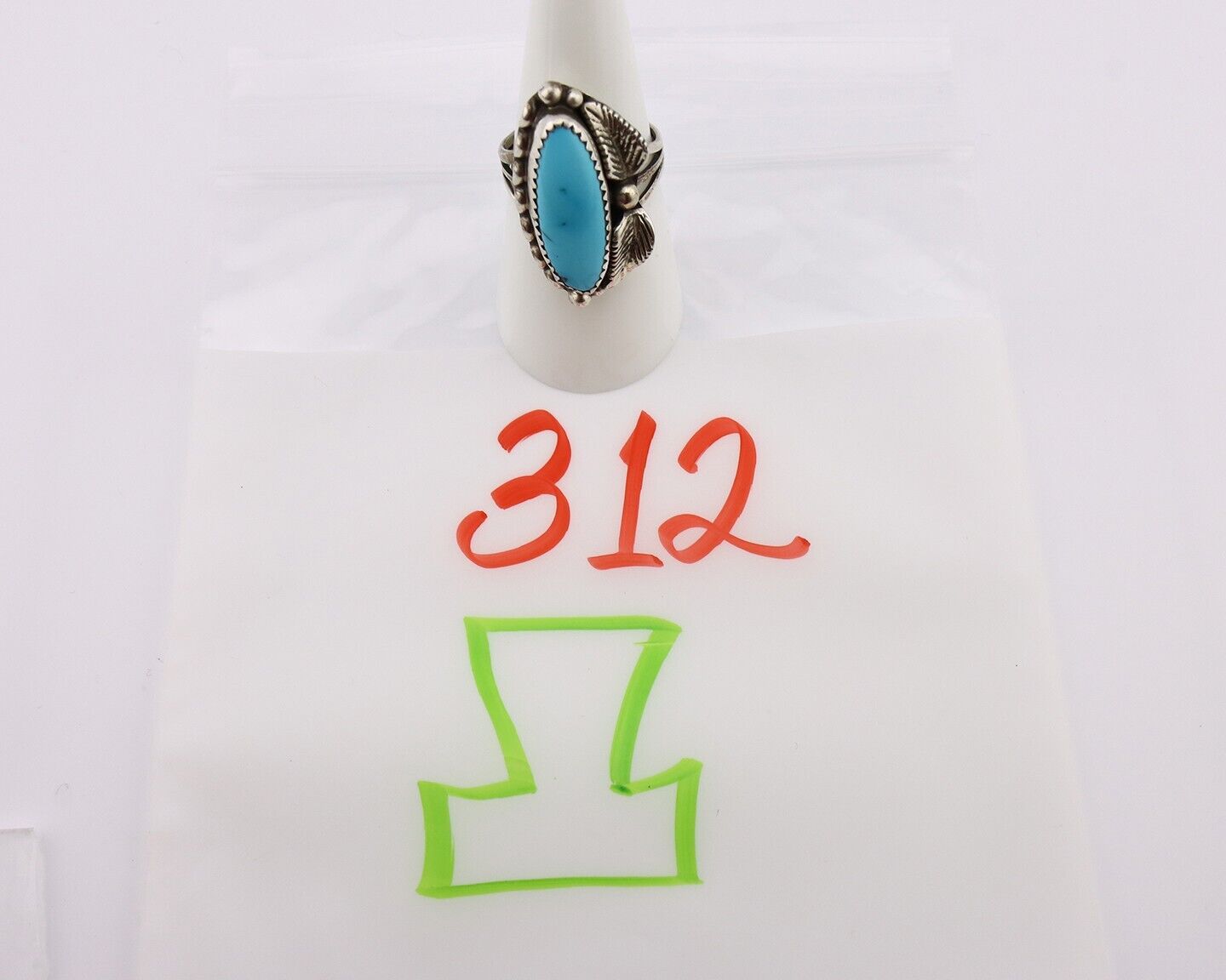 Navajo Ring 925 Silver Sleeping Beauty Turquoise Signed SC C.80's