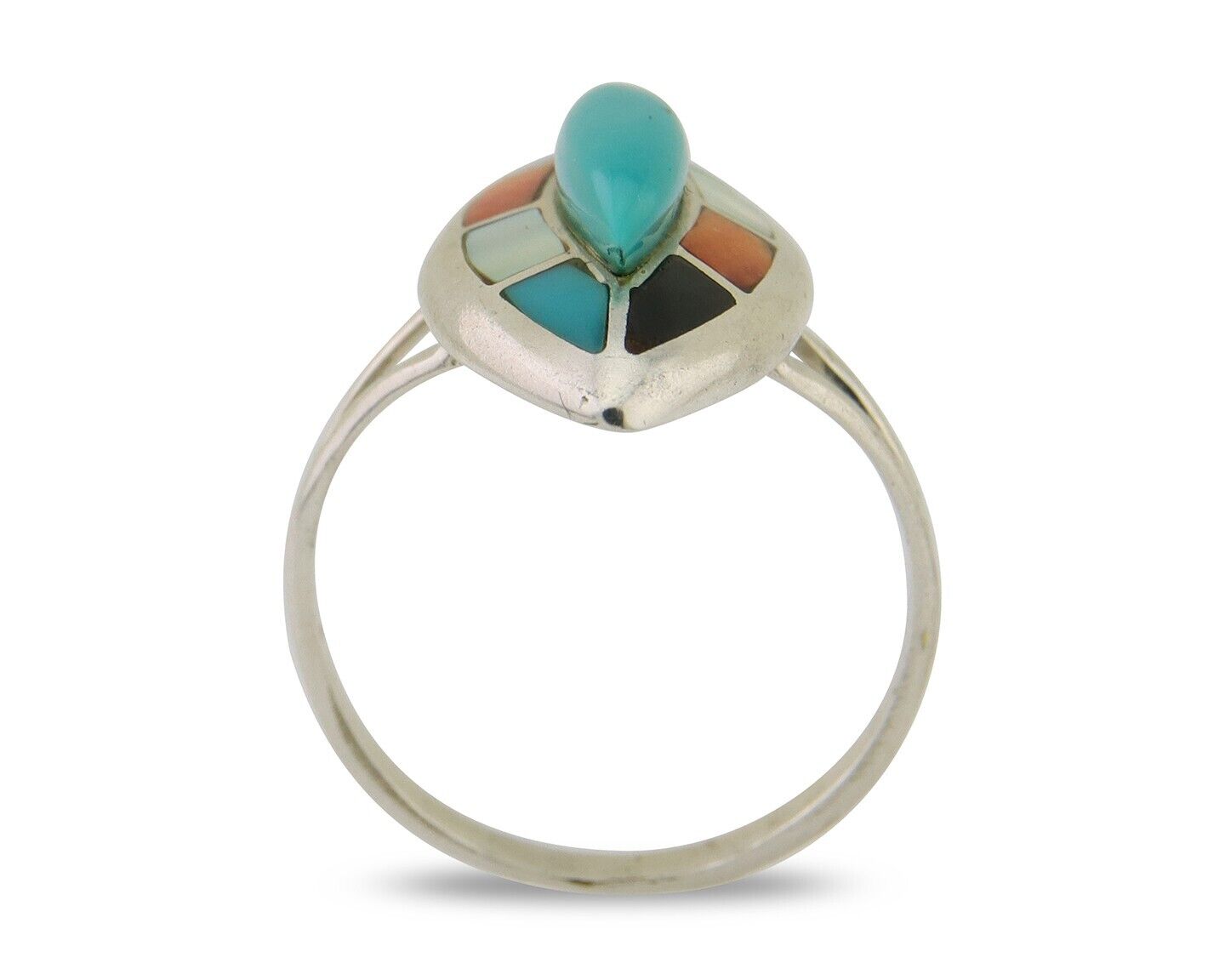 Navajo Ring 925 Silver Turquoise Shell Onyx Spiney Oyster Native Artist C80's