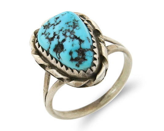 Navajo Ring 925 Sterling Natural Mined Blue Nugget Turquoise C.80's Size 6.0