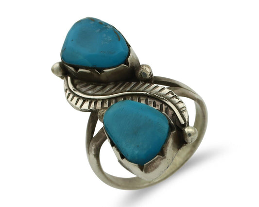 Navajo Ring 925 Silver Blue Turquoise Artist Signed K C.80's