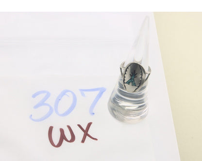 Navajo Ring 925 Sterling Natural Chip Inlay Coral & Turquoise C.80's Size 5.0