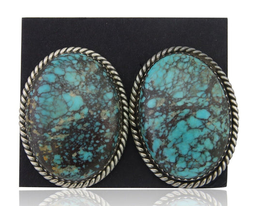 Navajo Earrings 925 Silver Blue Diamond Turquoise Signed Running Bear C.80's