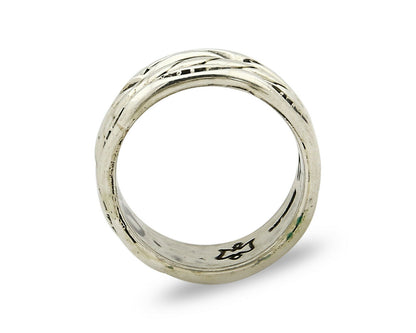 Navajo Ring .925 Silver Handmade Hand Stamped 3 Row Rope Band C.1980's Size 5.25