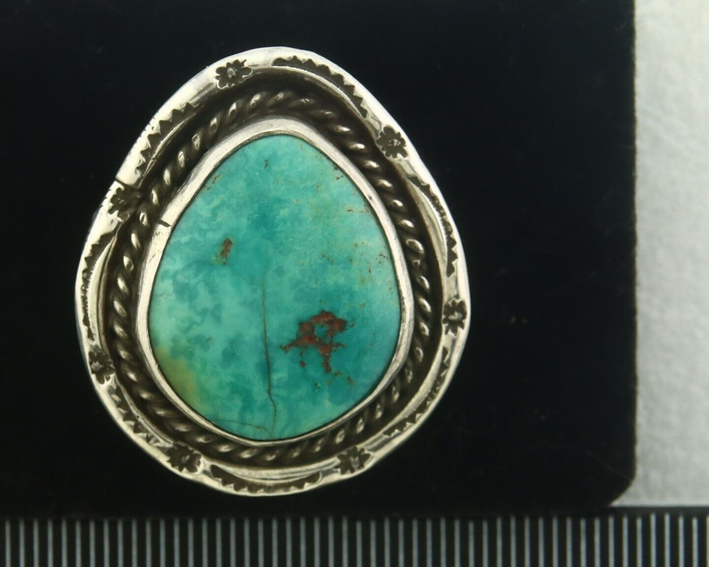 Navajo Men Ring 925 Sterling Blue Turquoise Native Artist C.80's Size 10
