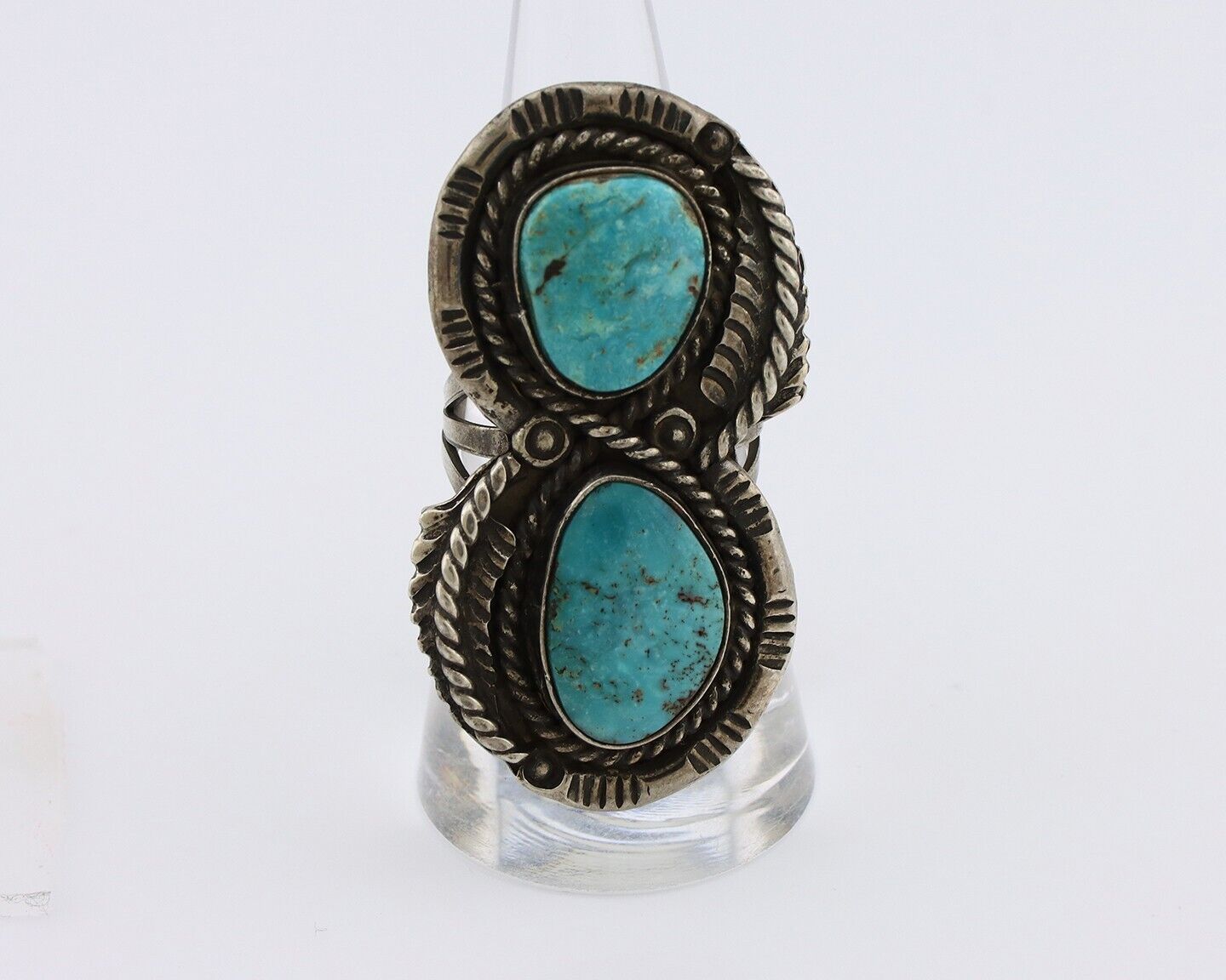Navajo Ring 925 Silver Natural Blue Turquoise Native American Artist C.80's