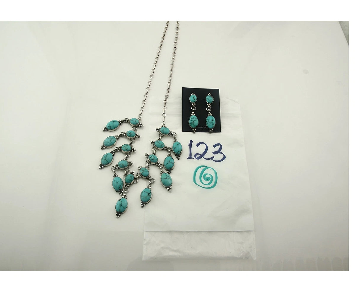 Navajo Necklace Earring Set Blue Turquoise Vintage Handmade C.80's