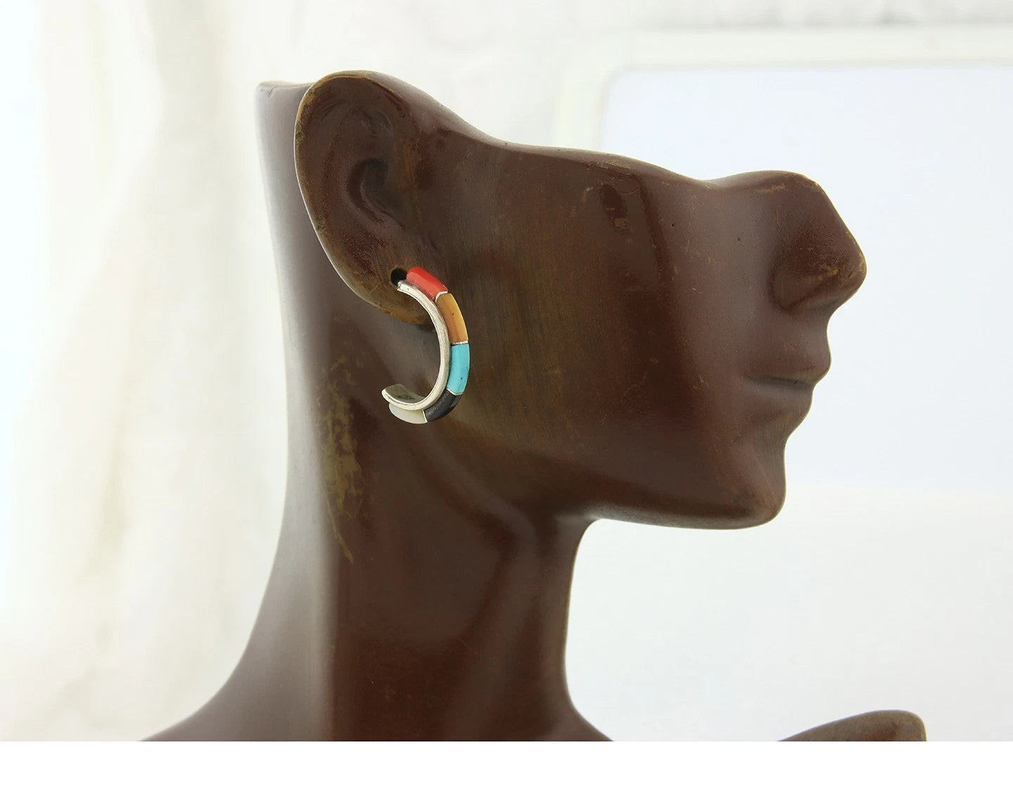 Navajo Half Hoop Earrings Sterling Silver Natural Gemstone Native Handmade