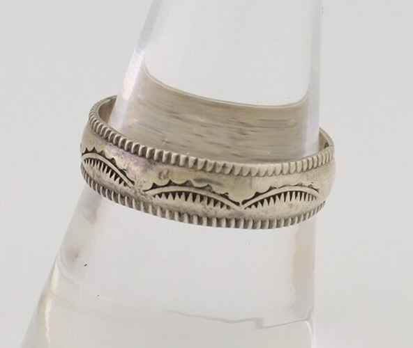 Navajo Hand Stamped Band 925 Silver 6.0 mm Native Artist Size 9.75 C.80's