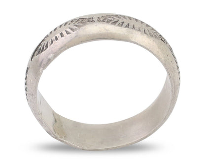 Navajo Hand Stamped Band 925 Silver 6.0 mm Signed Larry Chavez Size 9.25 C.80's