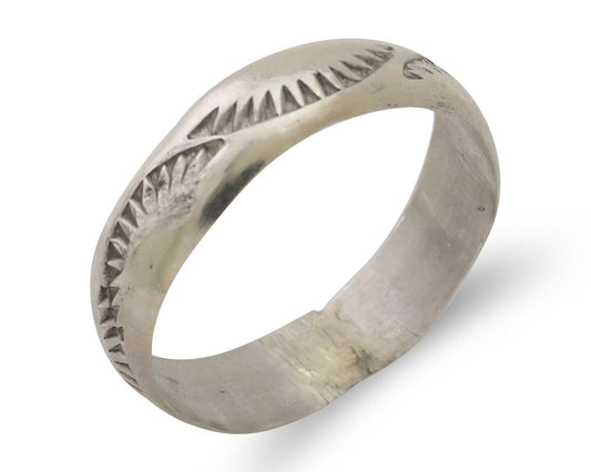 Navajo Hand Stamped Band 925 Silver 5.0 mm Signed Larry Chavez Size 6.75 C.80's