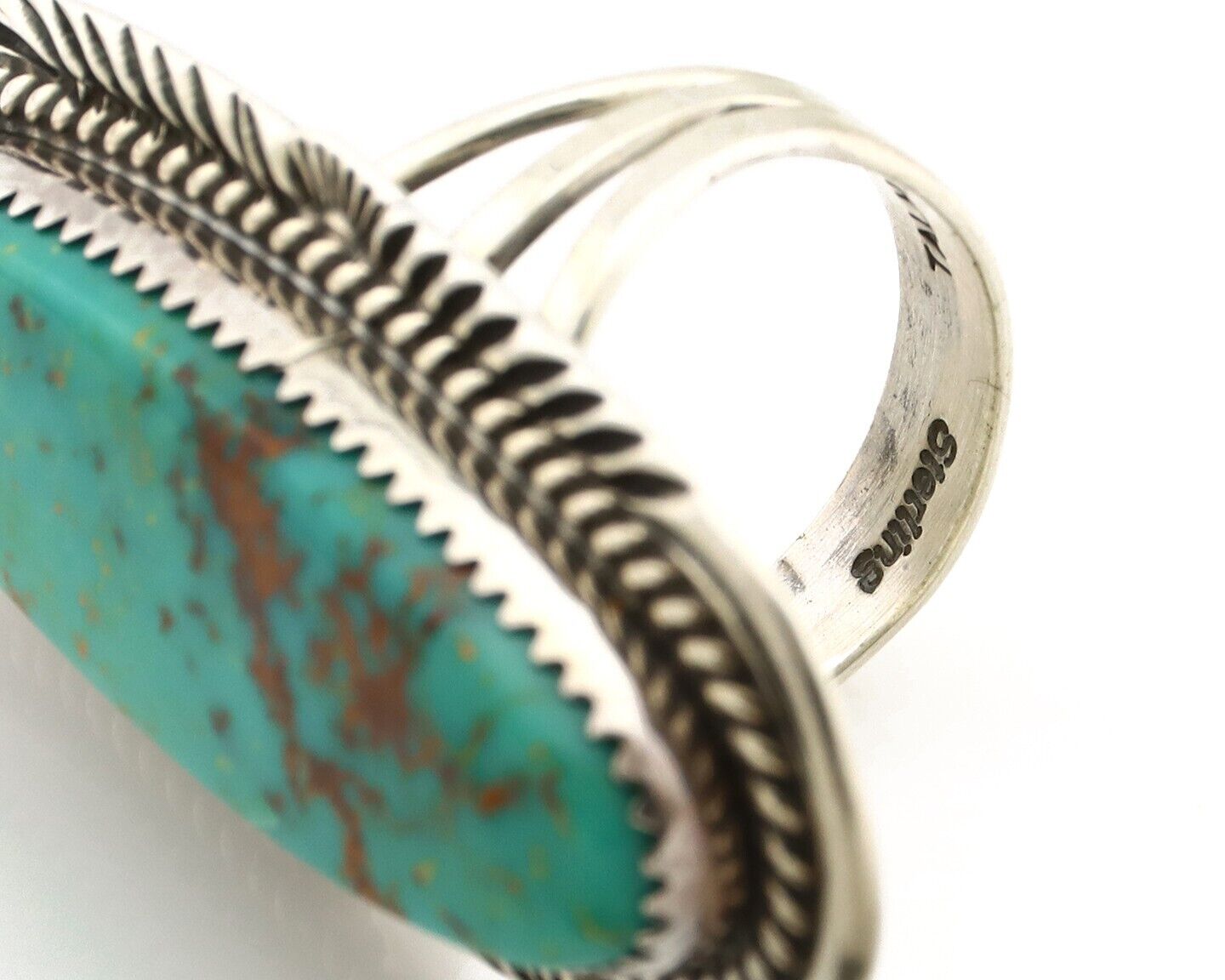 Navajo Ring 925 Silver Natural Mined Turquoise Artist Signed TALHAT C.80's