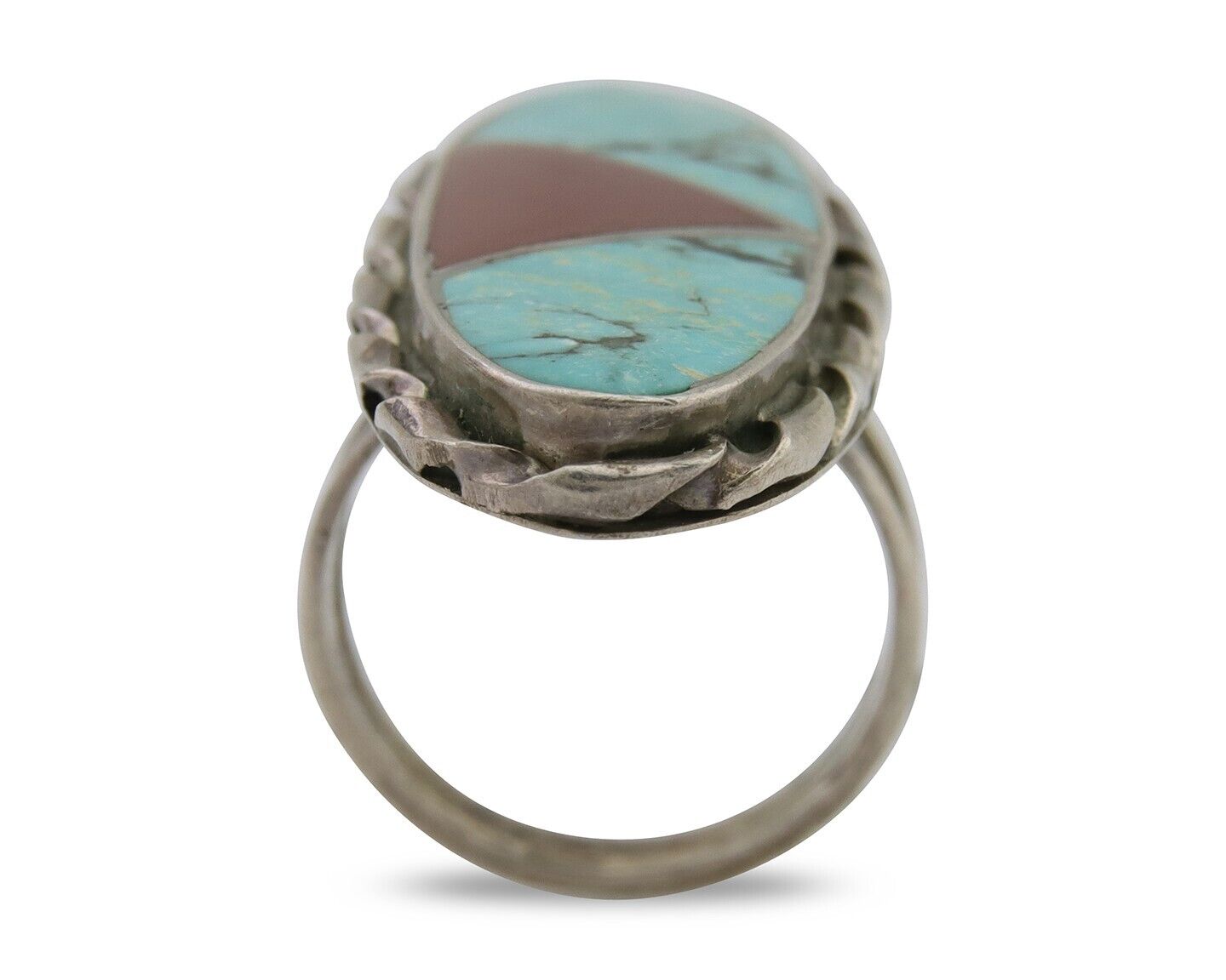 Navajo Ring 925 Silver Natural Turquoise Coral Signed Norman Lee Size 7.75