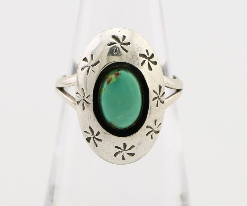 Navajo Ring 925 Silver Kingman Turquoise Native American Artist C.80's