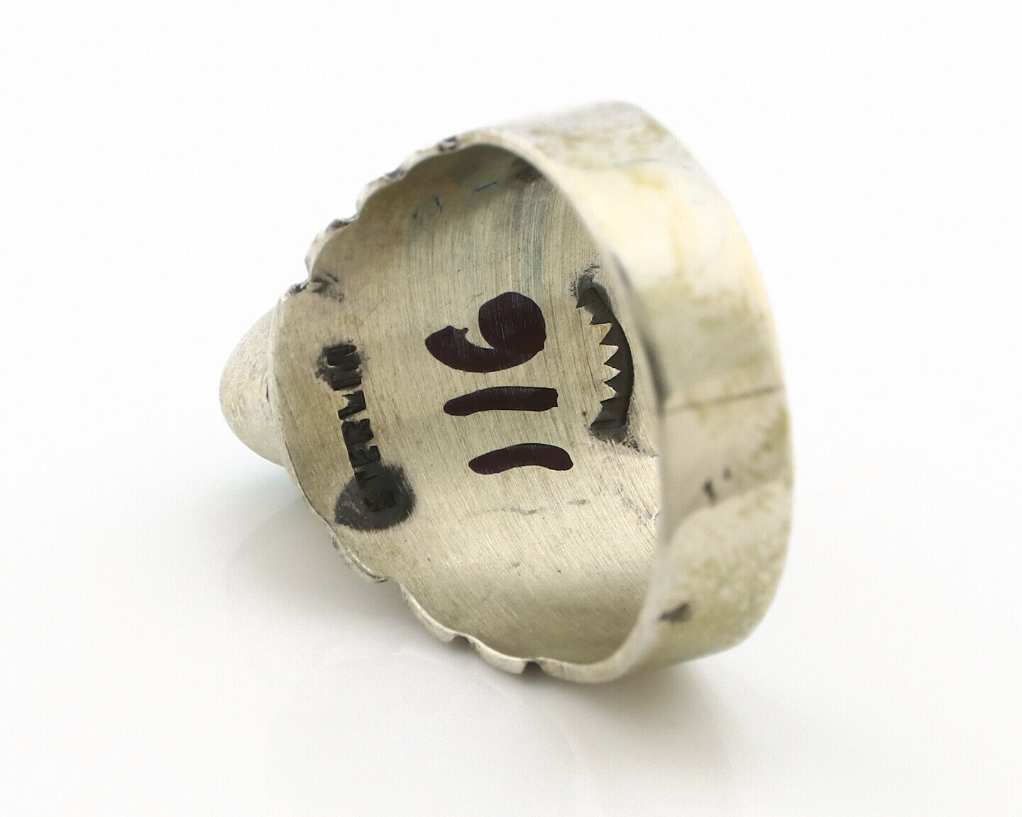 Navajo Ring .925 Silver Kingman Turquoise Artist Signed Apache C.80's