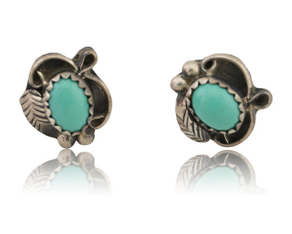 Navajo Handmade Earrings 925 Silver Natural Turquoise Native Artist C.80's