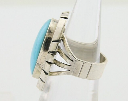 Navajo Ring 925 Silver Natural Blue Turquoise Signed Etsitty C.80's