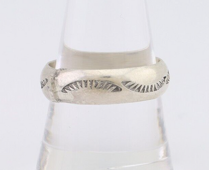 Navajo Hand Stamped Band 925 Silver 6.0 mm Signed Larry Chavez Size 9.75 C.80's