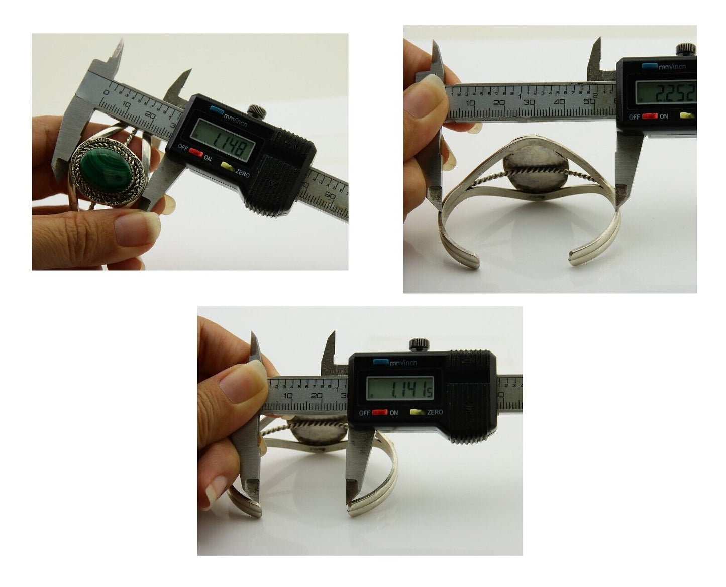 Navajo Cuff Bracelet Natural Malachite 925 Silver Native American Artist C.80s