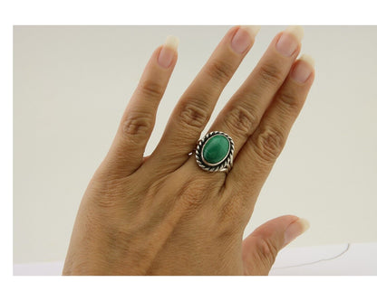 Navajo Ring 925 Silver Natural Malachite Native American Artist C.80's