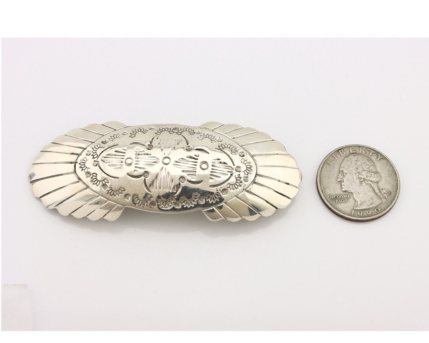 Women's Navajo Hair Clip Hand Stamped 925 Silver Artist Signed C Montoya C.80's