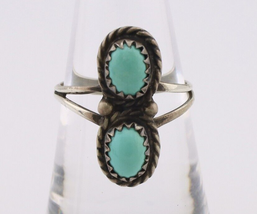 Navajo Ring 925 Silver Sleeping Beauty Turquoise Native American Artist C.80's