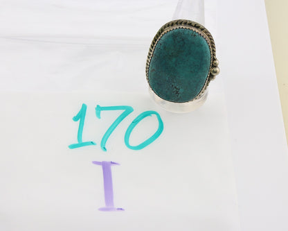 Navajo Ring 925 Sterling Spiderweb Blue Turquoise Native Artist C.80's Size 9.0