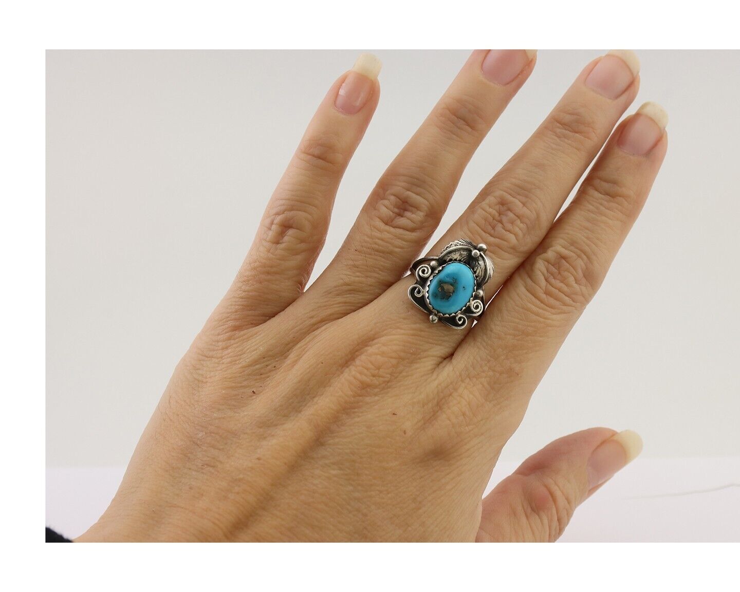 Navajo Ring 925 Silver Morenci Tuquoise Native American Artist C.80's