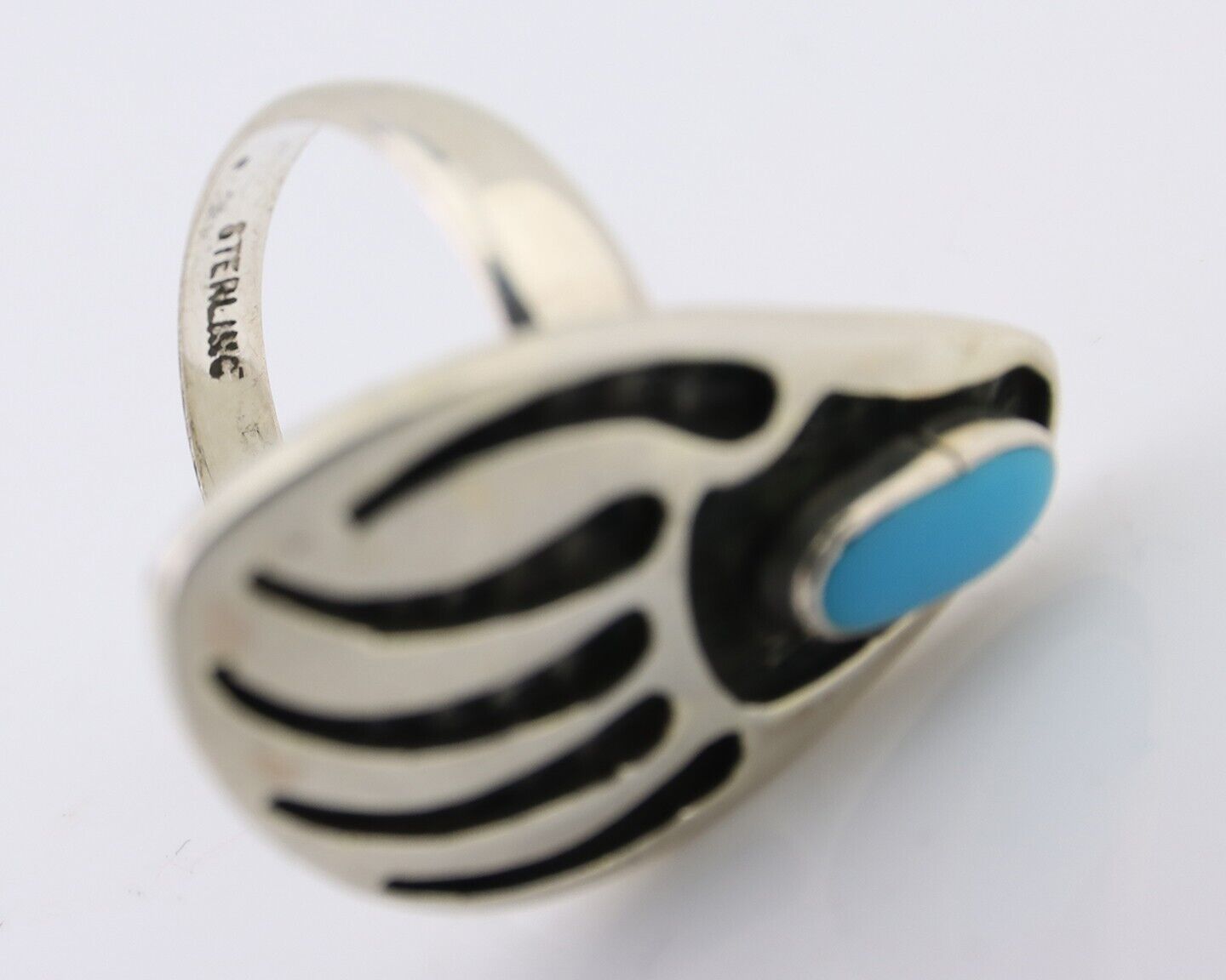 Navajo Badger Paw Ring 925 Silver Turquoise Native American Artist C.80's