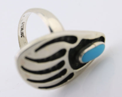 Navajo Badger Paw Ring 925 Silver Turquoise Native American Artist C.80's