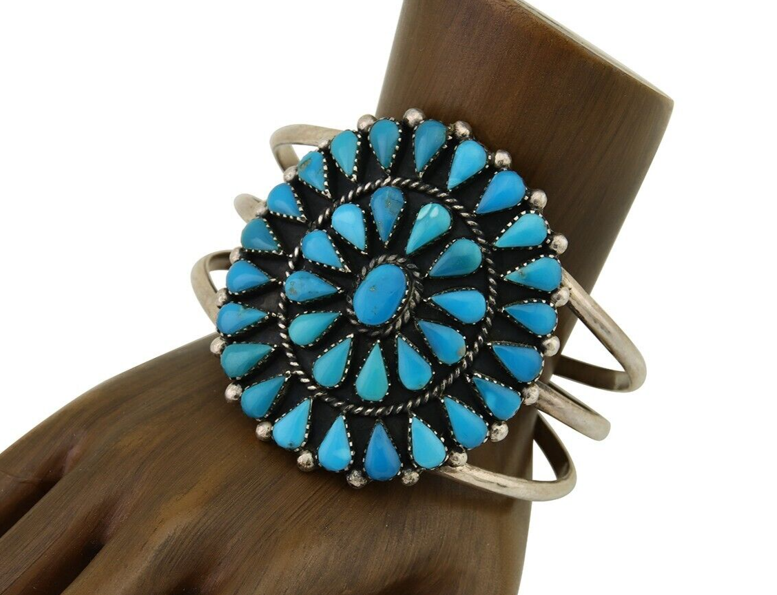 Navajo Bracelet 925 Silver Blue Turquoise Native American Artist C.80's