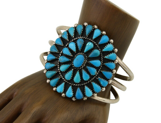 Navajo Bracelet 925 Silver Blue Turquoise Native American Artist C.80's