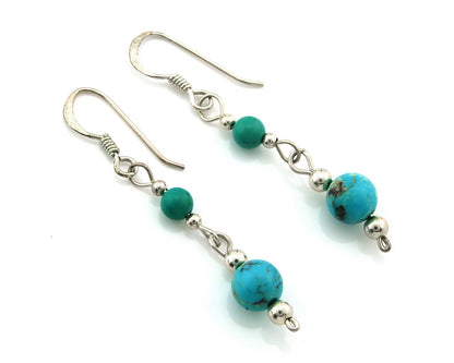 Navajo Dangle Earrings Sterling Silver Natural Turquoise Vintage Handmade