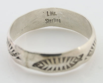 Navajo Hand Stamped Band 925 Silver 5.0 mm Signed Larry Chavez Size 6.35 C.80's
