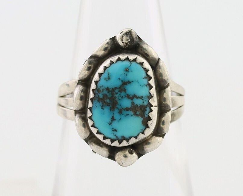 Navajo Ring 925 Silver Sleeping Beauty Turquoise Artist Signed SC C.80's