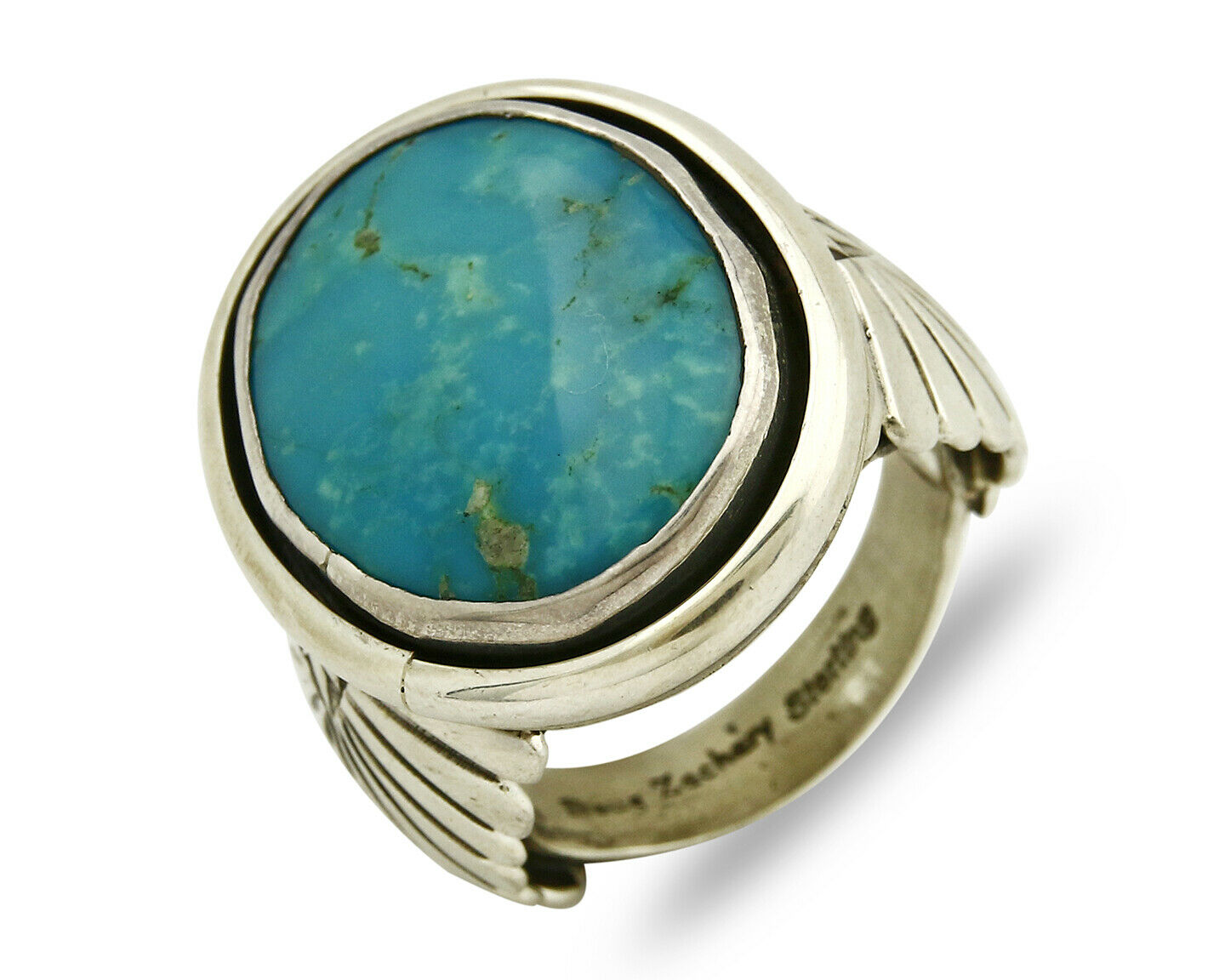 Navajo Ring .925 Silver Turquoise Handmade Signed Doug Zachary C.1980's