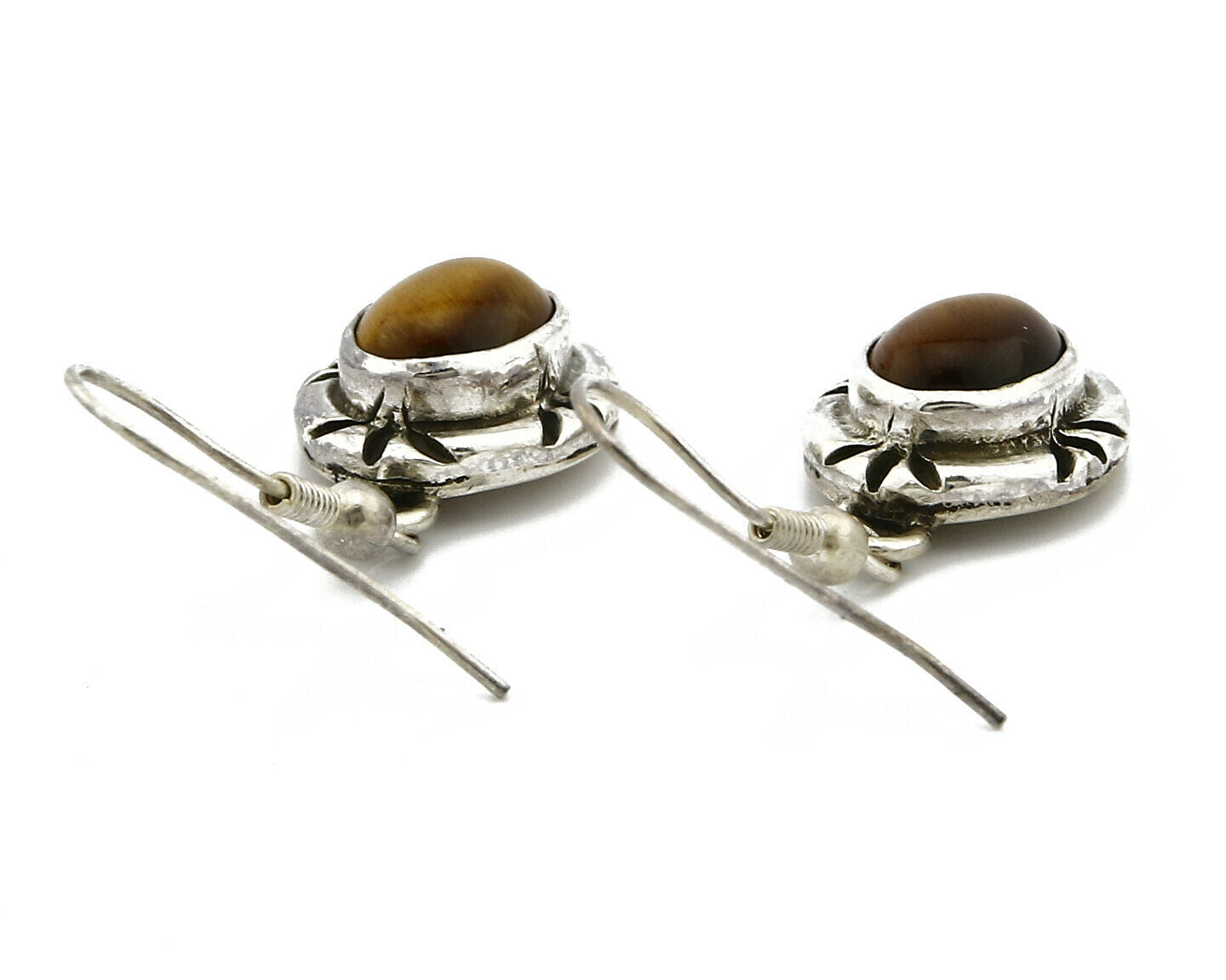 Navajo Hand Stamped Natural Mined Tigers Eye .925 SOLID Silver Stud Earrings