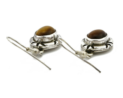 Navajo Hand Stamped Natural Mined Tigers Eye .925 SOLID Silver Stud Earrings