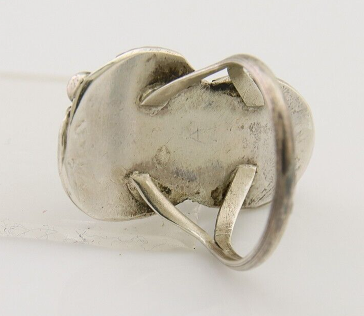 Navajo Handmade Ring 925 Silver Turquoise & Coral Native Artist C.80's