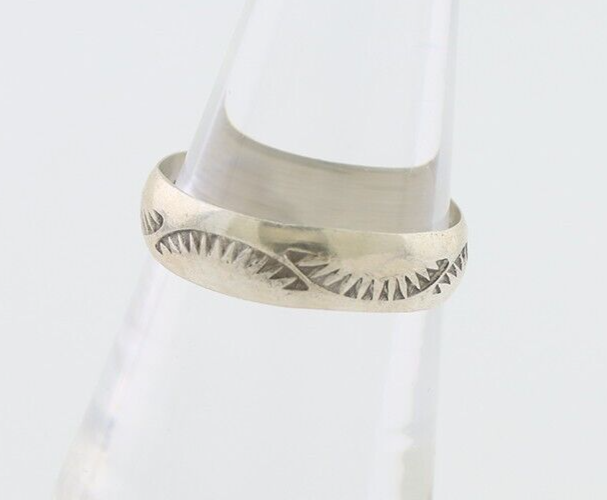 Navajo Hand Stamped Band 925 Silver 5.0 mm Signed Larry Chavez Size 6.5 C.80's
