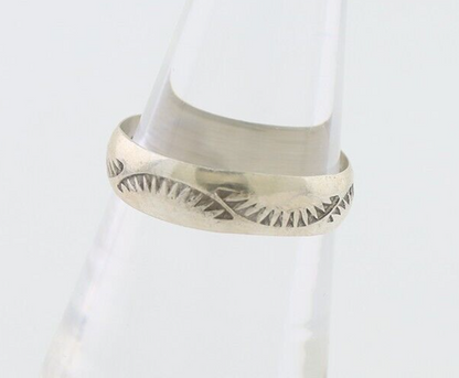 Navajo Hand Stamped Band 925 Silver 5.0 mm Signed Larry Chavez Size 6.5 C.80's